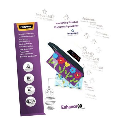 Bolsas de plastificação Fellowes A3 brilho 80 mícrons, pack 100