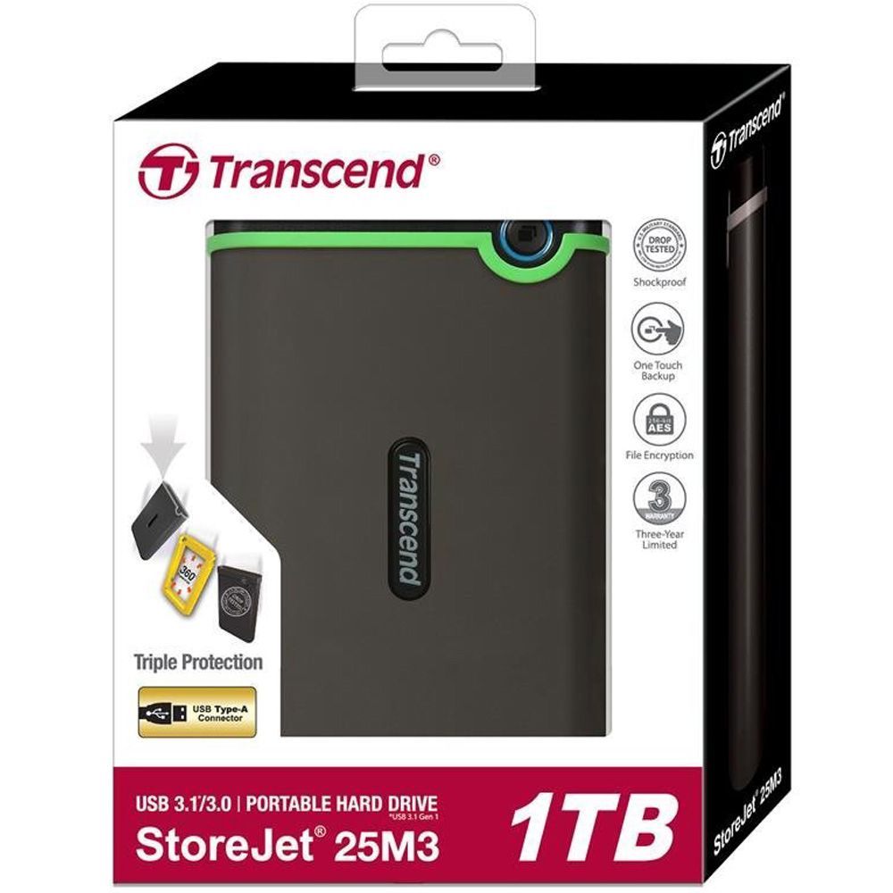 Disco externo Transcend StoreJet 25M3S 1 TB cinzento